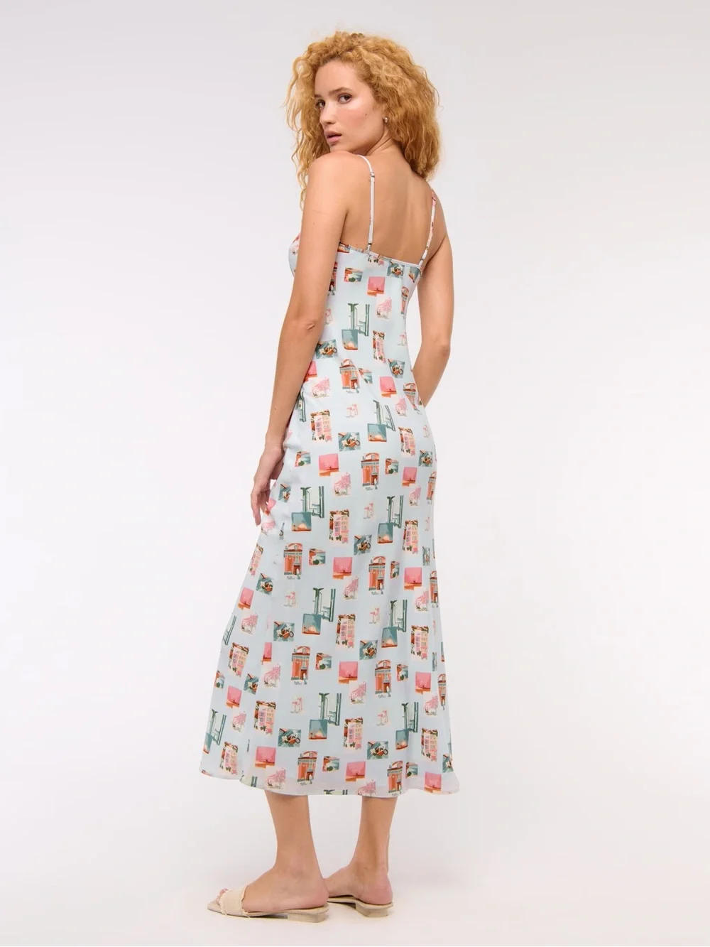 Abercrombie & Fitch Light Blue Printed Slip Maxi Dress